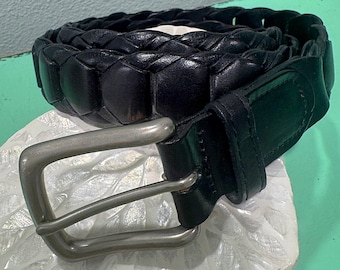 Vintage geflochtener schwarzer Ledergürtel - Größe 34