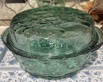 Vintage grüne Obst Glas Auflaufformen schwere Retro Bubble Glas Backformen Set bedeckt Runde 9x12 Backform Bauernhaus Küche Dekor