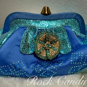 Fancy Blue Clutch Italian Purse Metallic Blue Rhinestone Clutch Made in Italy Vintage Snake Clutch Fun Sparkly Vintage Blue Clutch Snake 80s