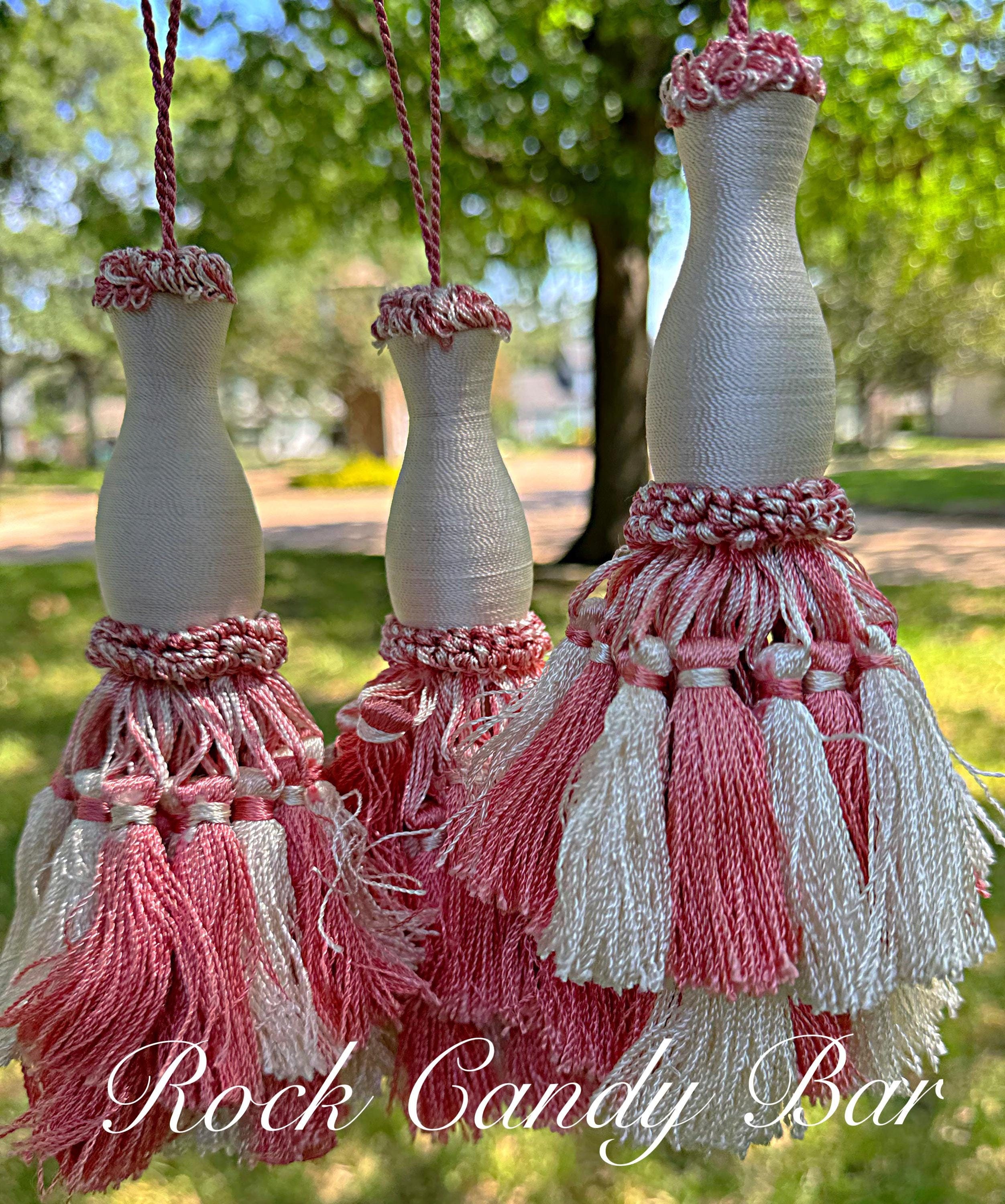 Vintage 1980s Handmade Pink & White Tassels – Luxury Drapery