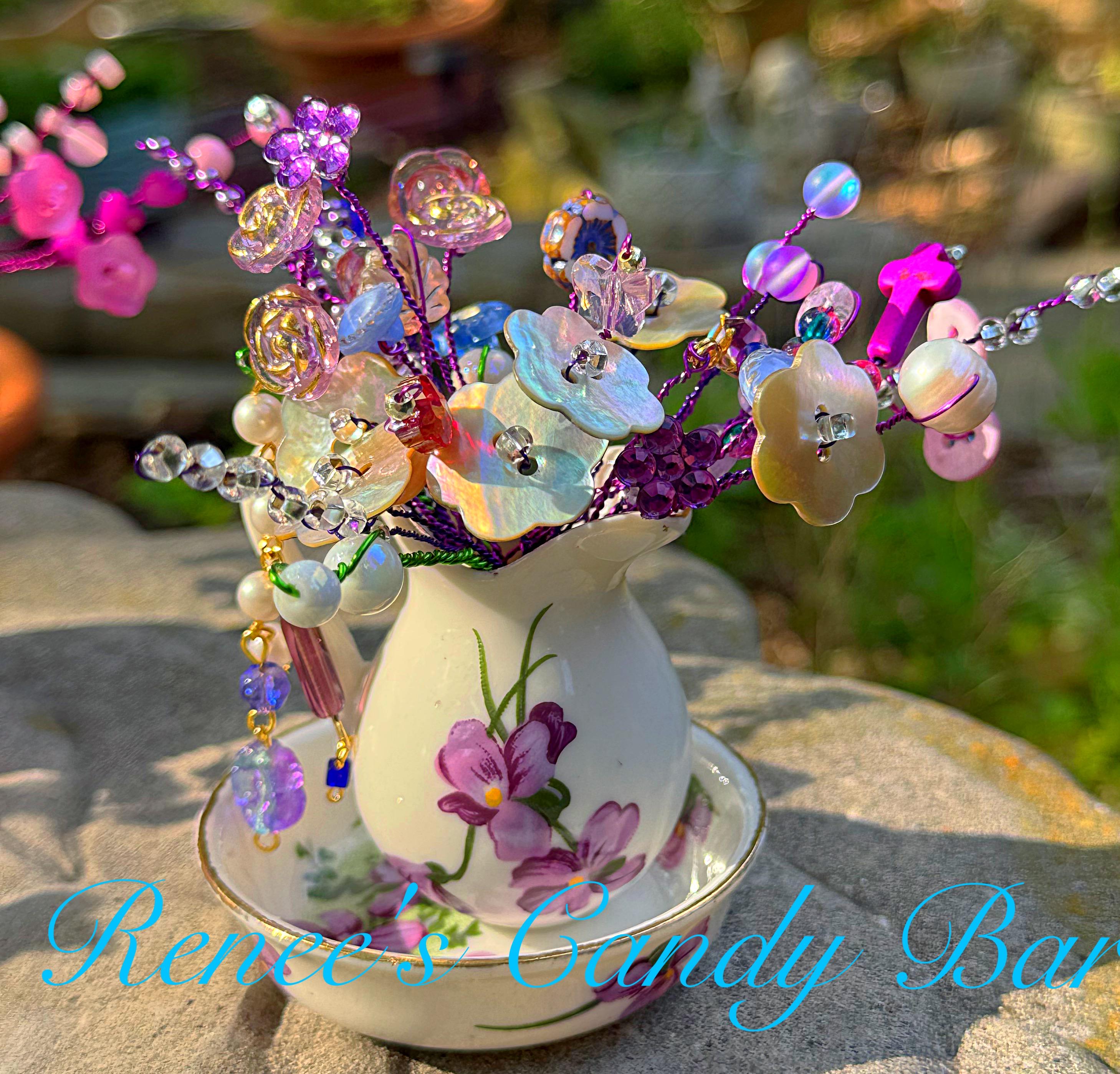 Handmade Beaded Flower Vase | Forever Flower Arrangement | One-of