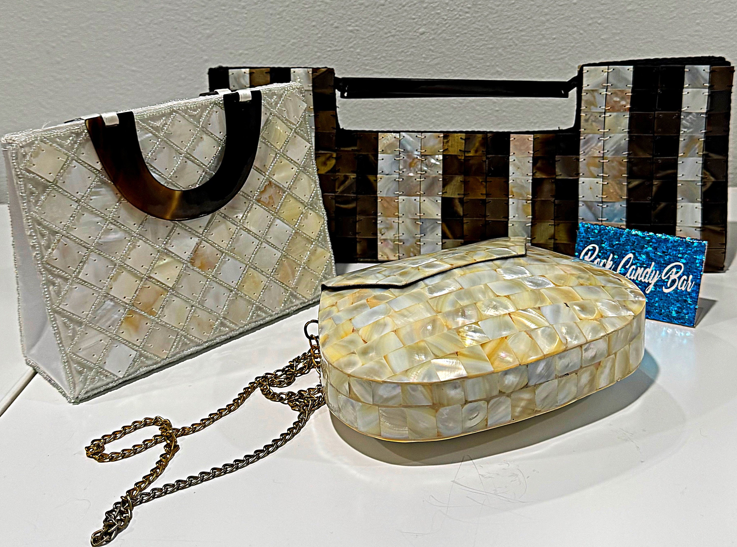 Vintage Purses Genuine Mother of Pearl Hard Shell Handbag