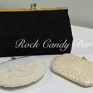 Vintage Black Cutch Beaded Evening Purse Unique Vintage Gift for Her Vintage Beaded Floral Purse Black Evening Beautiful Black Evening Bag
