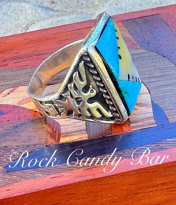 Vintage Navajo Thunderbird Ring 1970s Sterling Silver | Turquoise