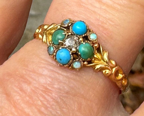 Antique Gold Flower Clover Ring – Multi-Gemstone … - image 3