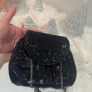 Vintage Black Mesh Handbag Ruched Black Mesh Whiting & Davis Company Great Vintage Mesh Purse Large Black Mesh Clutch Evening Bag 1970s