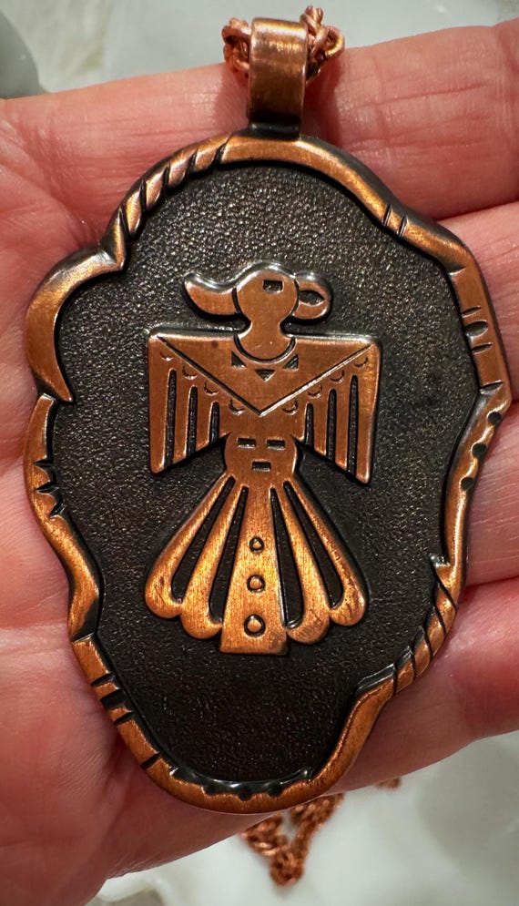 Vintage Copper Thunderbird Shield Necklace: Nativ… - image 7
