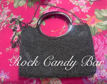 Sac de soirée convertible vintage à strass | Sac à main avec anse et chaîne couleur canon de fusil | Sac à main scintillant tendance | Coffret vintage Rock Candy Bar