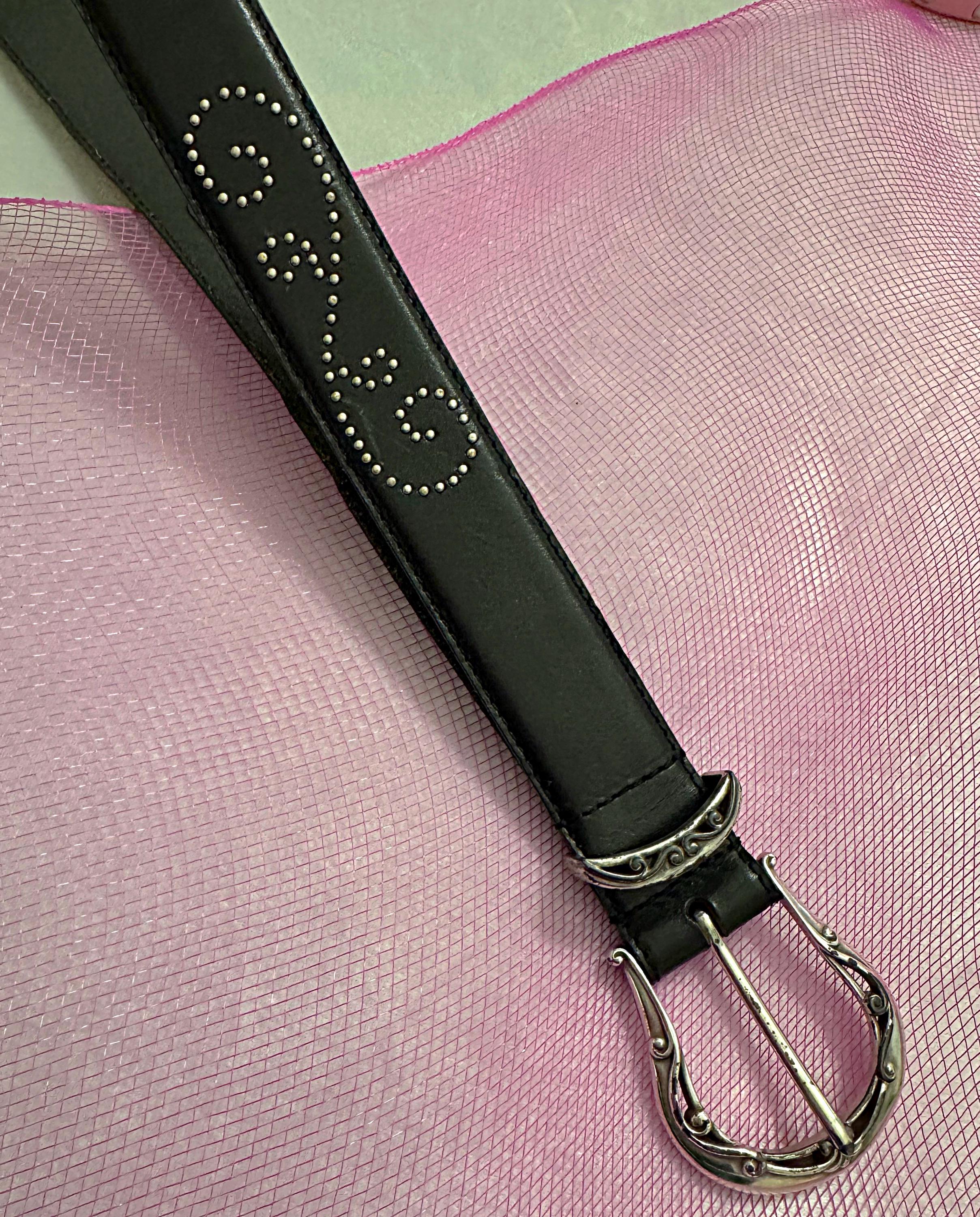 Vintage Brighton Floral Leaf Design Black Leather Belt Size M Black Rope Floral Embossed English Bridle Leather Belt  main image 4
