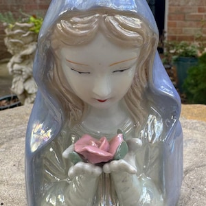 Vintage Mother Mary Statue Painted Porcelain Religious Statue Religious Decor Madonna Vintage Religious Vintage Ceramic Virgin Mary Blessed