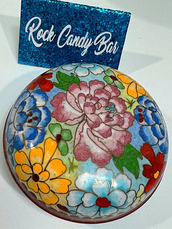 Vintage Blue Cloisonné Floral Trinket Box Enamel Jewelry Box Romantic Floral Trinket Box Jewelry Box Vintage Cloisonne Floral Trinket Box