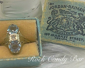 Seltener Art Deco Aquamarin und Diamant Ring | 14K Weißgold | Hex Cut Aquamarine | Antiker Verlobungsring | Aus Renee's Personal Collection