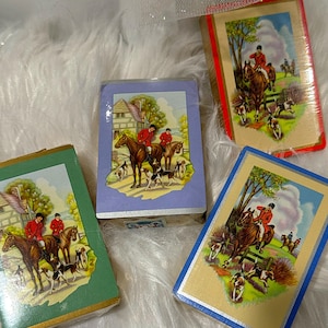 Barajas de cartas ecuestres antiguas Barajas de cartas con borde dorado o plateado de caza del zorro, polo a caballo, regalos antiguos, juegos de cartas de calidad, regalos de coleccionista