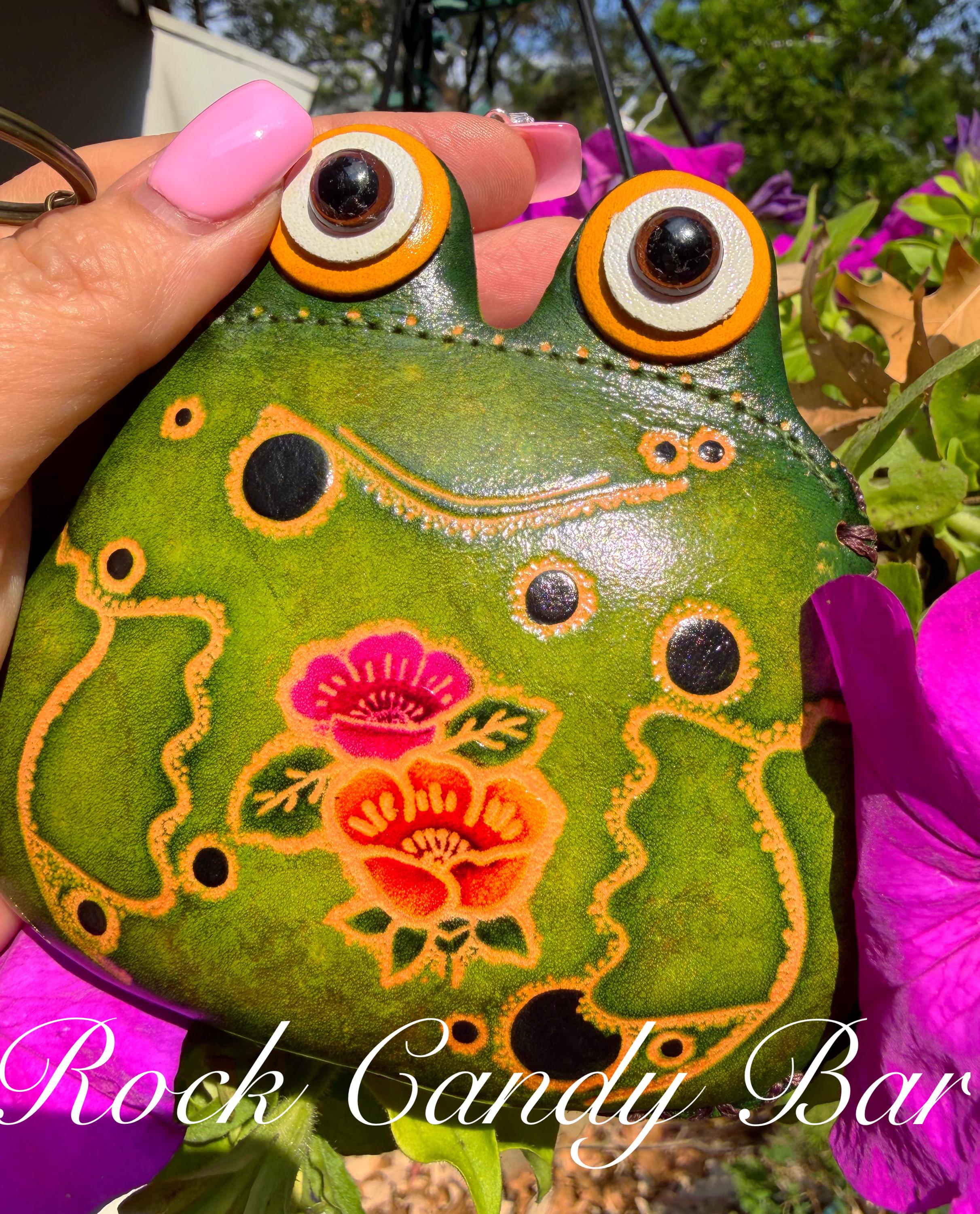 Vintage Frog Coin Purse – Handmade Frog Bag Green Leather, 3D Eyes