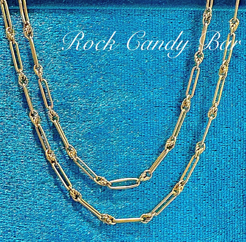 Antique Gold Chain Love Knot Paper Clip Long Rare Antique Jewelry Gift