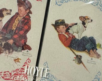 Vintage Hoyle Norman Rockwell Playing Cards – Boys & Dogs Double Deck, 1980s Collectible, Retro Game Art Gift