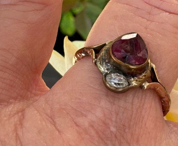 Antique Edwardian Ruby Heart Diamond Ring – One-o… - image 9