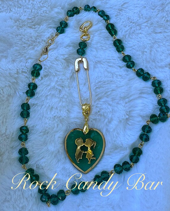 Brass Gold w/ Green Emerald Cubic Zirconia Chocker Cross Necklace main image 0