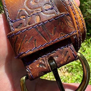 Vintage Stamped Leather Belt Brown Leather Floral Stamped Belt Cool Stamped Vintage Leather Belt Gift for Her Woman&#39;s Vintage Brown Leather