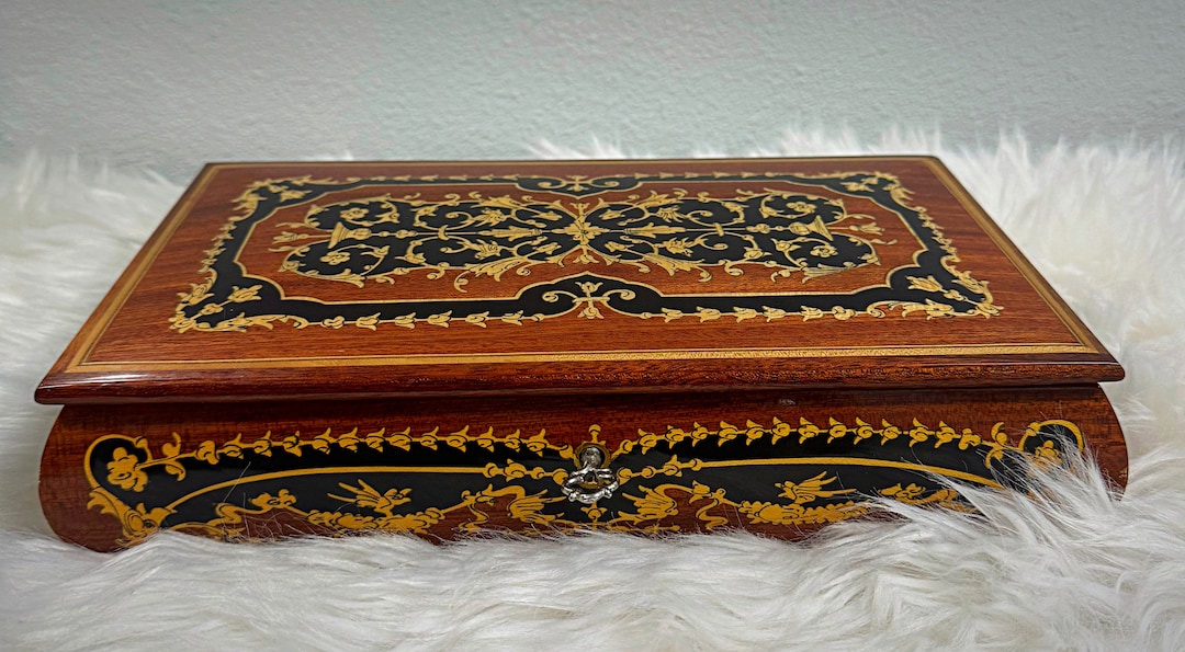 Vintage Reuge Jewelry Music Box – Italian Footed Wooden Inlay