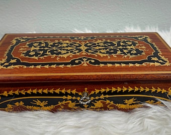 Vintage Inlaid Burl Wood Jewelry Music Box Swiss Gueissaz-jaccard