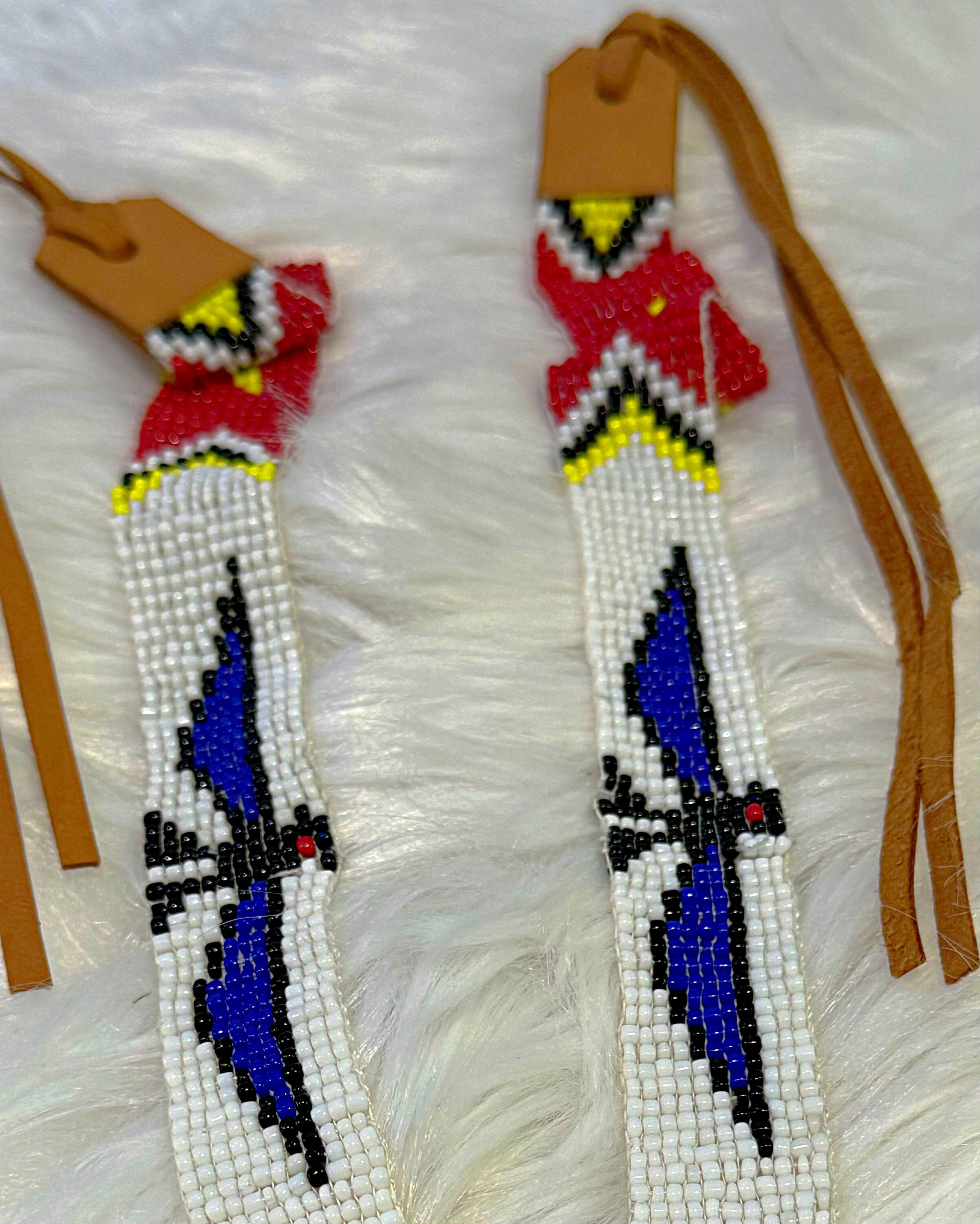 Handmade Vintage Beaded Headband-Ribbon Tie-Blues-Thunder Bird Detail Vintage Thunderbird Beaded Hat Band Handmade 70s Native  main image 4
