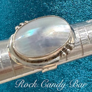 Vintage Navajo White Mother of Pearl Statement Ring Mother of Pearl and Sterling Silver Extra Large Statement Ring Vintage Sterling Rings