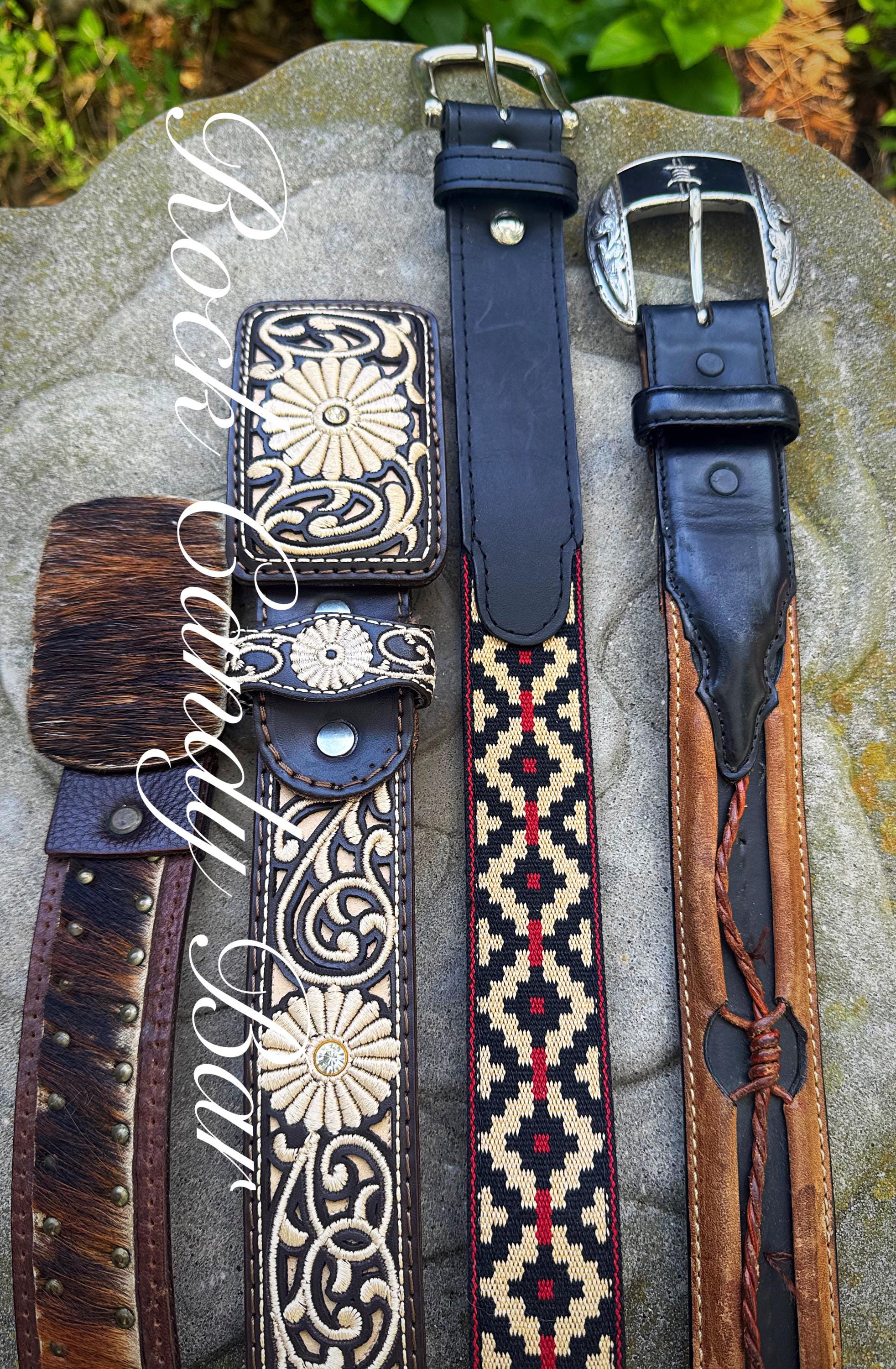VTG 80\'s Black Rope Artisan Belt Two Tone Metal Discs Floral Accents il_fullxfull.5650668611_1r4t.jpg main image 2