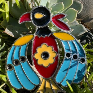 Collana con ciondolo Thunderbird in smalto vintage anni &#39;70: catena in argento sterling