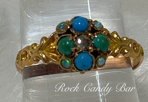 Antique Gold Flower Clover Ring – Multi-Gemstone … - image 2