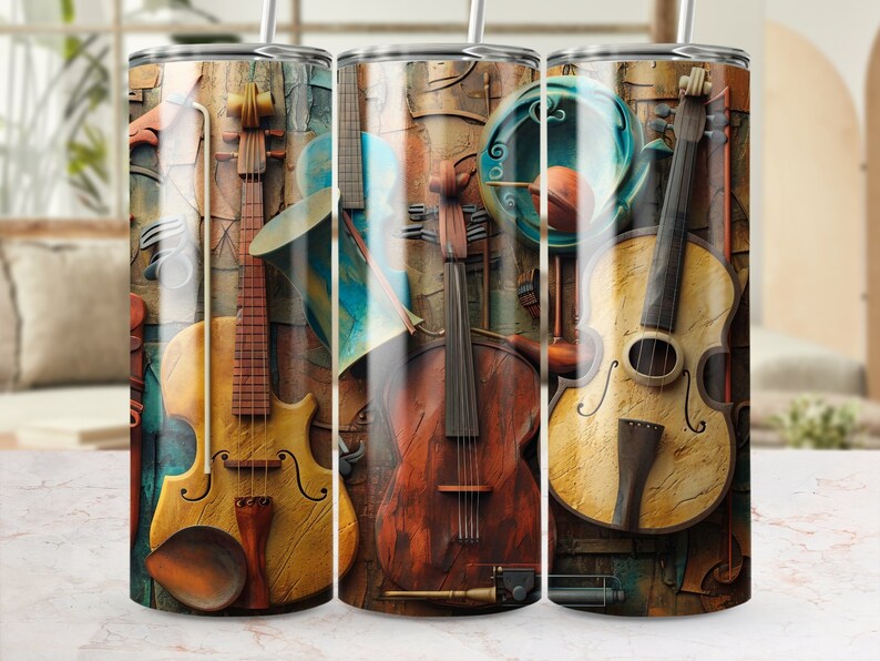 3D Musical Instruments Wall Art 20oz Skinny Tumbler Sublimation Print