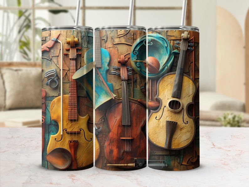 3D Musical Instruments Wall Art 20oz Skinny Tumbler Sublimation Print
