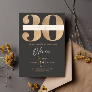 30th Birthday Invite, Thirty, Celebration, Birthday, Invitation, Canva, Templates
