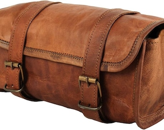 The Vintage Stuff Leather Handlebar Bag Brown Saddle Motorcycle Bag Bicycle Tool Bag Buff Leather Travel Accessory Pouch