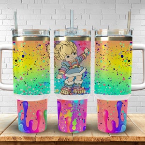40oz Thirst Quencher - Rainbow Brite Tumbler - With Black Handle