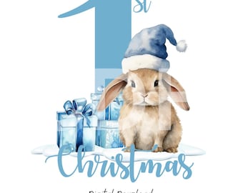 blaues erstes Weihnachten PNG, blaues Weihnachtscliparts, Weihnachtskaninchen png, blaues erstes Weihnachten, 1