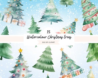 Watercolour christmas tree png, Christmas tree clipart, Christmas clipart, holiday clipart, tree Clipart, christmas tree bundle png
