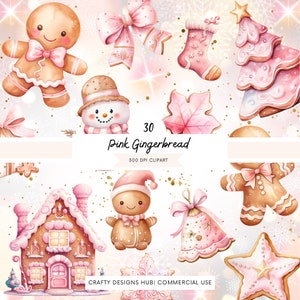 Pink christmas png, pink watercolour Christmas clipart, Christmas clipart, holiday clipart, Santa Clipart, christmas png, pink gingerbread