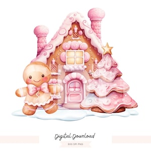 Watercolour Gingerbread png, pink Christmas Clipart, xmas sublimation, gingerbread sublimation, christmas png, pink sublimation