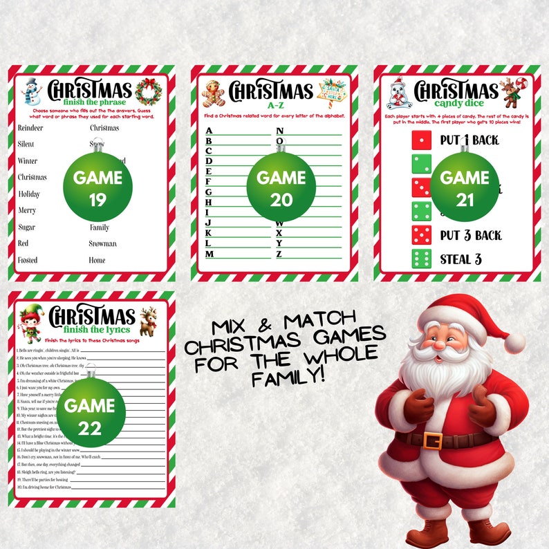 26 Printable Christmas Game Bundle, Christmas Family Games, Christmas
