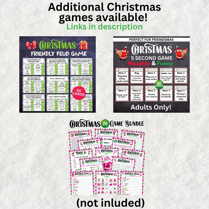26 Printable Christmas Game Bundle, Christmas Family Games, Christmas