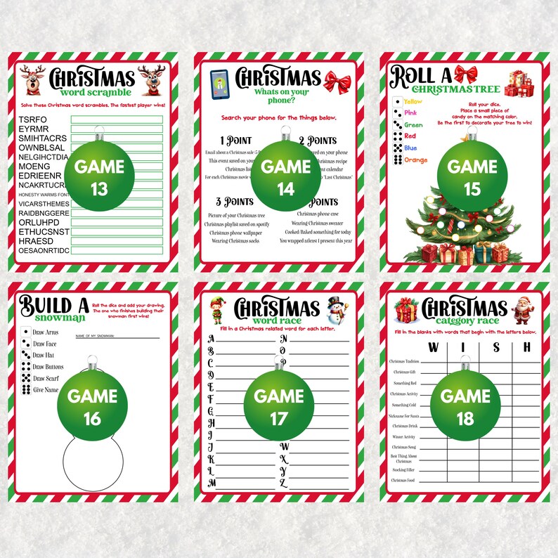 26 Printable Christmas Game Bundle, Christmas Family Games, Christmas