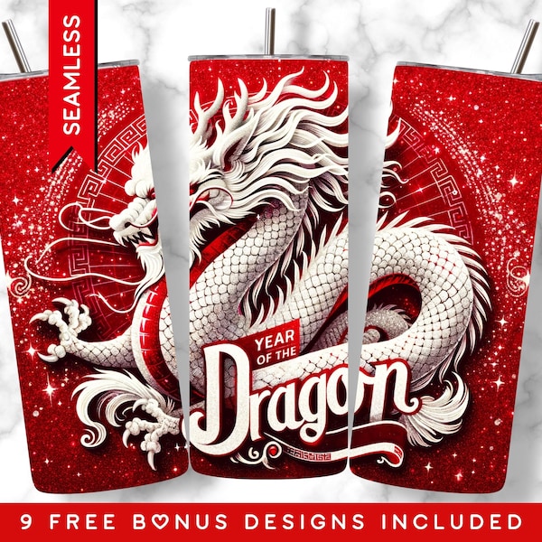 Chinese New Year Tumbler Wrap Lunar Year Of The Dragon 20oz Sublimation Tumbler Design PNG Red Dragon Tumbler Seamless Digital Download