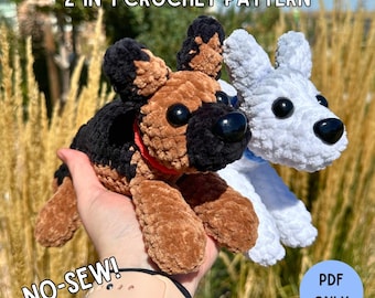 2-in-1 German Shepherd, Husky Dog No-Sew Crochet Pattern | FREE Youtube Tutorial (see description for details)