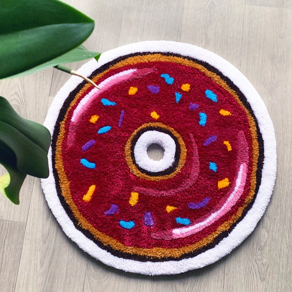 Tapis rond Donut - 60x60cm - tufté à la main - rose, marron, blanc, avec des touches de jaune, turquoise et violet