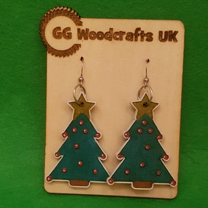 Christmas Tree Earrings, wooden Earrings, Laser cut jewellery, Festive earrings