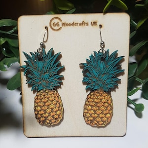 Pineapple Earrings, Wooden Tiki Earrings, Laser cut jewellery, Rockabilly earrings, 1950s style earrings