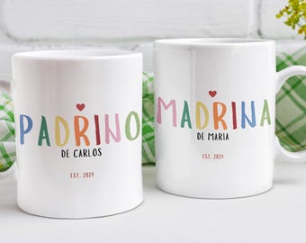 Kubki Padrino i Madrina, spersonalizowany prezent Madrina i Padrino, prezent dla rodziców chrzestnych pasujący zestaw kubków, Regalo Para Padrinos de Bautizo