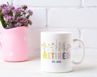 Personalisierte Ruhestand Tasse: Blumenmuster, Custom Jahr Geschenk