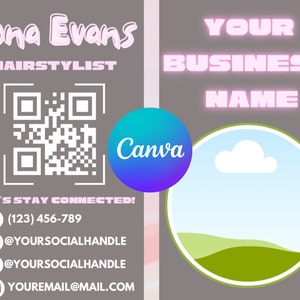Business Cards,DIY Canva Business Card Template Design,Small Business Digital Cards,Hairstyles/Lash Techs/MUA’S/Estheticians/Nail Techs